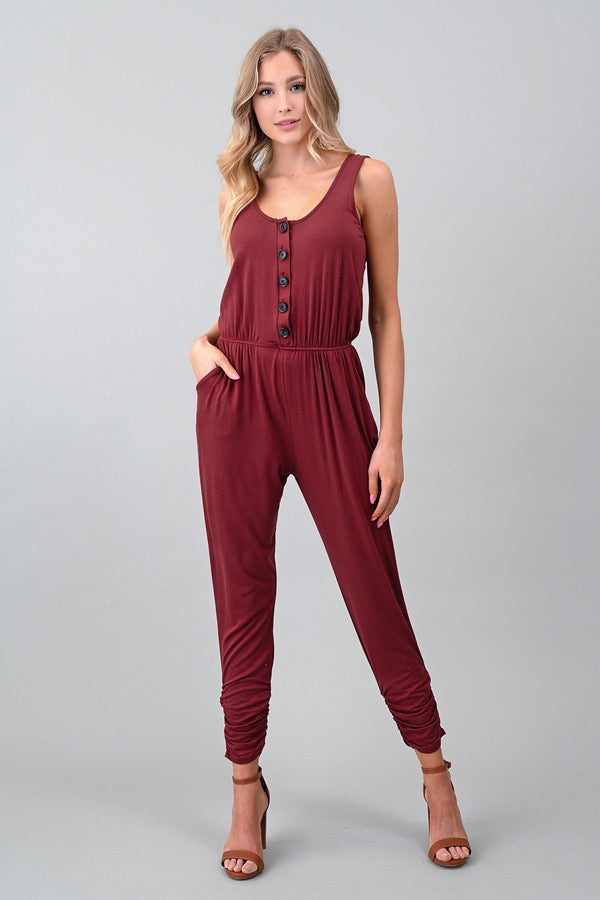Fine Wine Button Jumpsuit